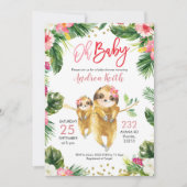 Uitnodiging voor Tropical Girl Sloth Baby shower (Voorkant)