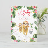 Uitnodiging voor Tropical Girl Sloth Baby shower (Staand voorkant)