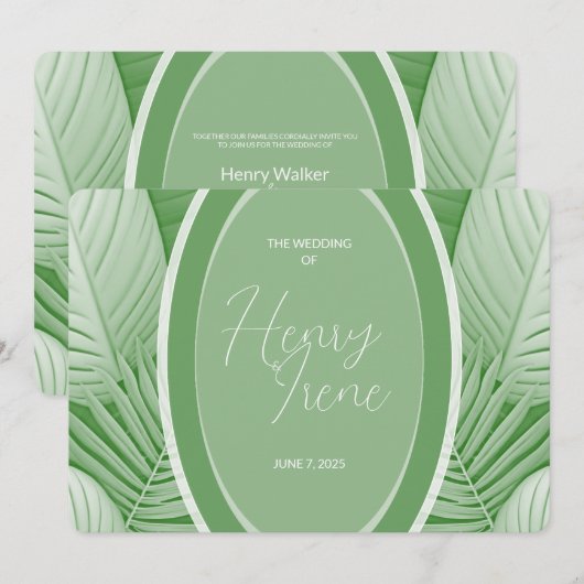 Uitnodiging voor Tropical Green Wedding (Voorkant / Achterkant)