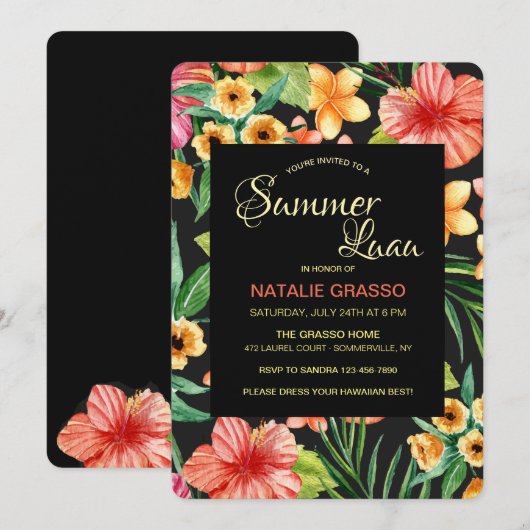 Uitnodiging voor Tropical Night Luau (Voorkant / Achterkant)