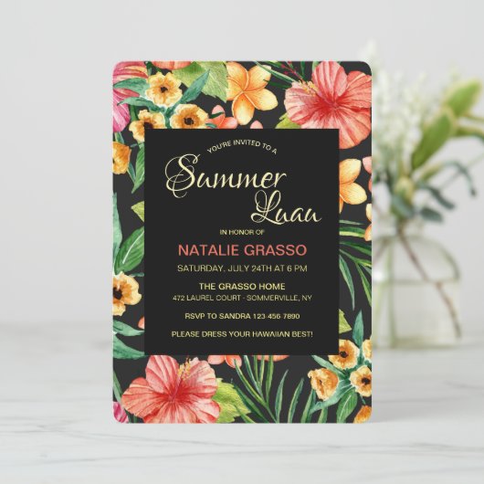 Uitnodiging voor Tropical Night Luau (Staand voorkant)