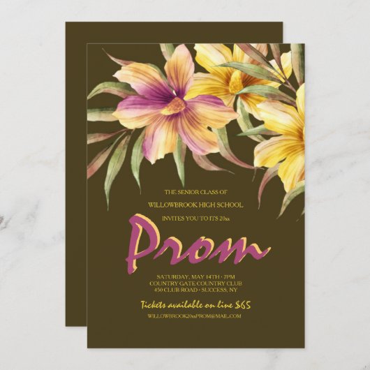 Uitnodiging voor Tropical Night Prom (Voorkant / Achterkant)