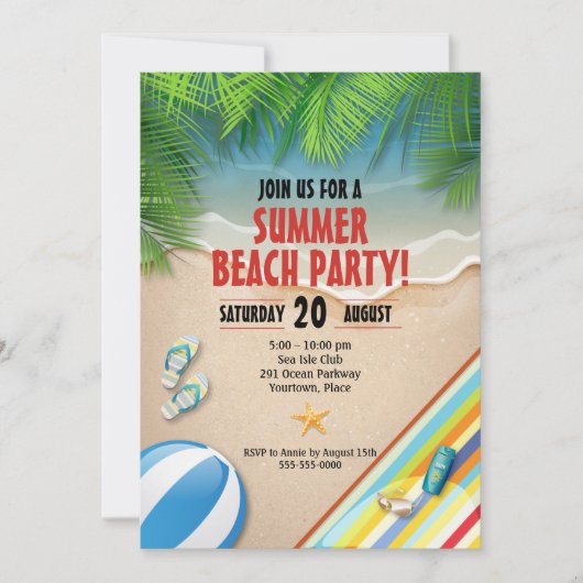 Uitnodiging voor Tropical Summer Beach Party (Voorkant)