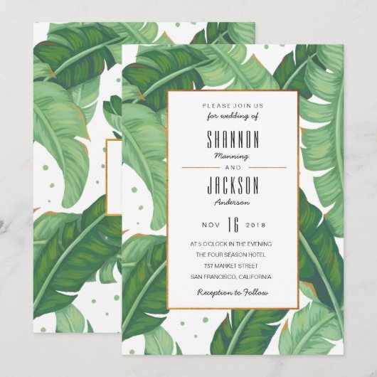 Uitnodiging voor Tropical Summer Wedding (Voorkant / Achterkant)