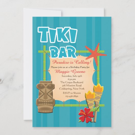 Uitnodiging voor Tropical Tiki Bar (Voorkant)
