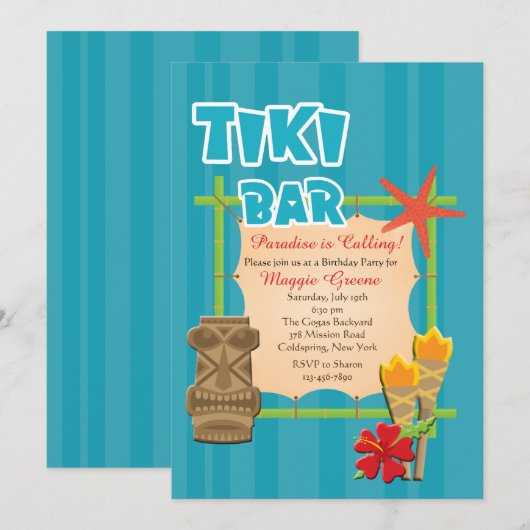 Uitnodiging voor Tropical Tiki Bar (Voorkant / Achterkant)