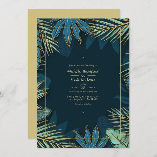 Uitnodiging voor Tropical Wedding (Voorkant / Achterkant)