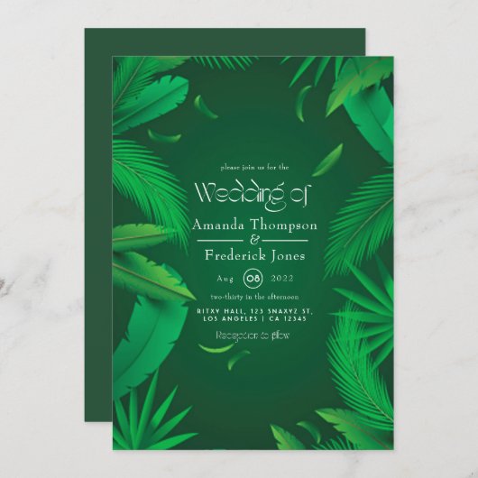 Uitnodiging voor Tropical Wedding (Voorkant / Achterkant)