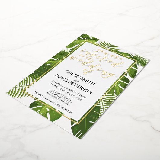 Uitnodiging voor Tropical Wedding Gold Classy (Gedraaid)