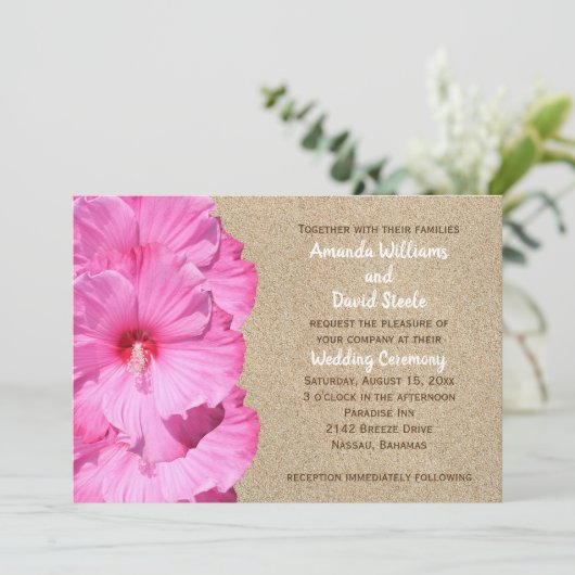 Uitnodiging voor Tropical Wedding (strandzand) (Staand voorkant)