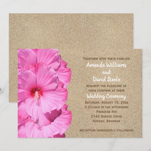 Uitnodiging voor Tropical Wedding (strandzand) (Voorkant / Achterkant)