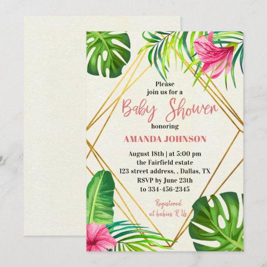 Uitnodiging voor tropisch Baby shower (Voorkant / Achterkant)