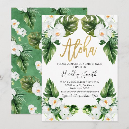 Uitnodiging voor tropisch baby shower (Voorkant / Achterkant)