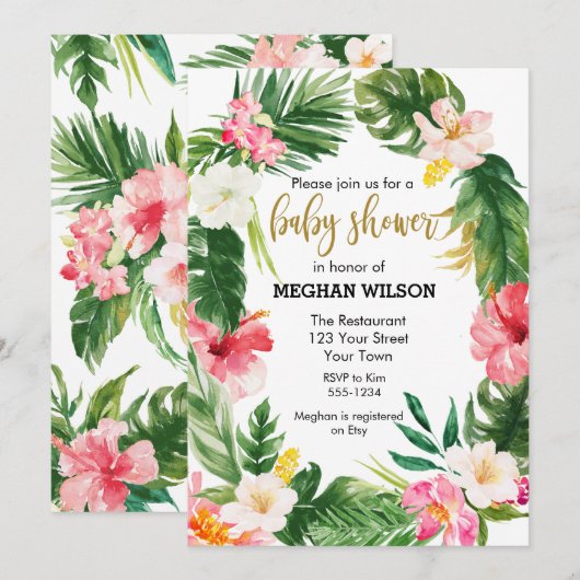 Uitnodiging voor tropisch Baby shower (Voorkant / Achterkant)
