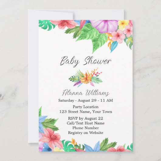 Uitnodiging voor tropisch Baby shower (Voorkant)
