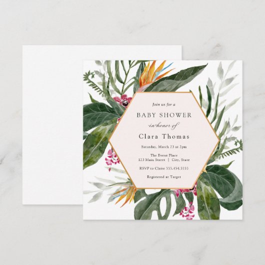 Uitnodiging voor tropisch Baby shower (Voorkant / Achterkant)