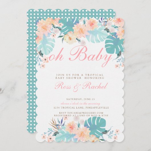 Uitnodiging voor tropisch Baby shower (Voorkant / Achterkant)