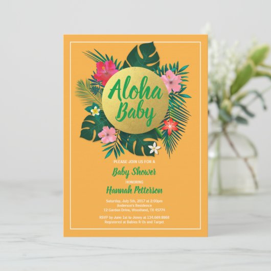 Uitnodiging voor tropisch baby shower genderneutra (Staand voorkant)