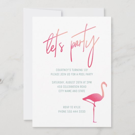 Uitnodiging voor Tropisch roze flamingo zomerpoolp (Voorkant)