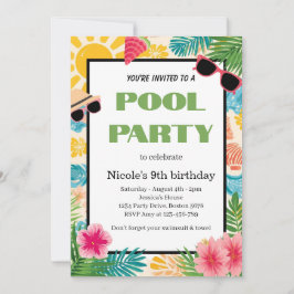 Uitnodiging voor tropisch zwembadfeest Nicole 9e v
