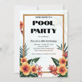 Uitnodiging voor tropisch zwembadfeest Nicole 9e v
