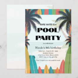 Uitnodiging voor tropisch zwembadfeest Nicole 9e v
