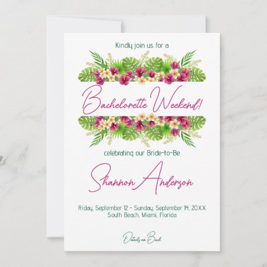 Uitnodiging voor Tropische Bachelorette (Voorkant)