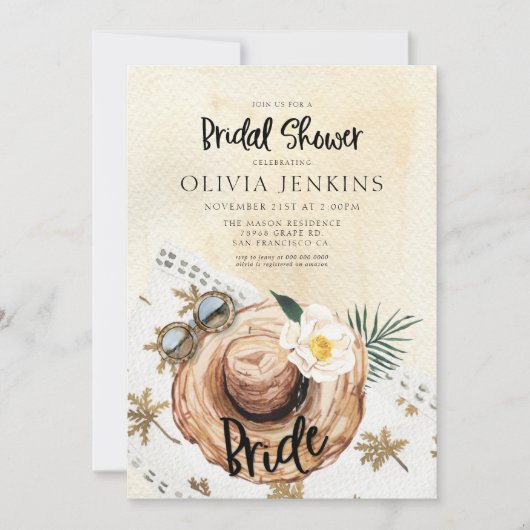 Uitnodiging voor Tropische Beach Bridal Shower (Voorkant)