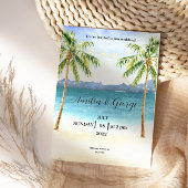 Uitnodiging voor Tropische Beach bruiloft met palm