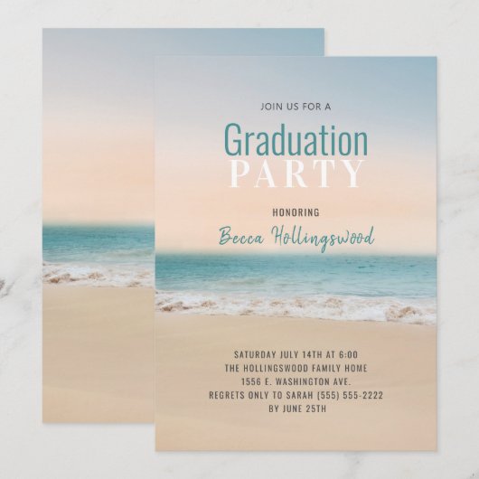 Uitnodiging voor Tropische-Beach-thema van afstude (Voorkant / Achterkant)