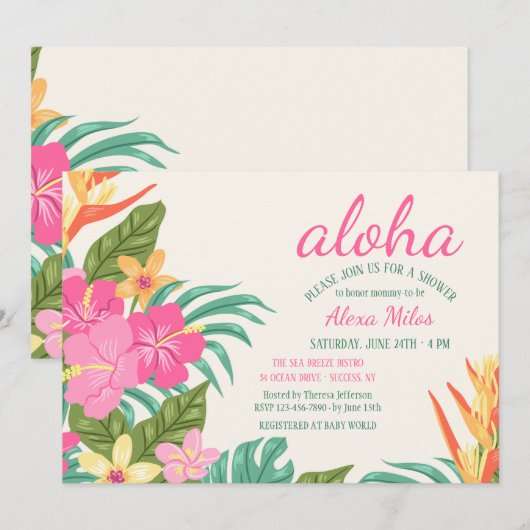 Uitnodiging voor tropische bloemen (Voorkant / Achterkant)