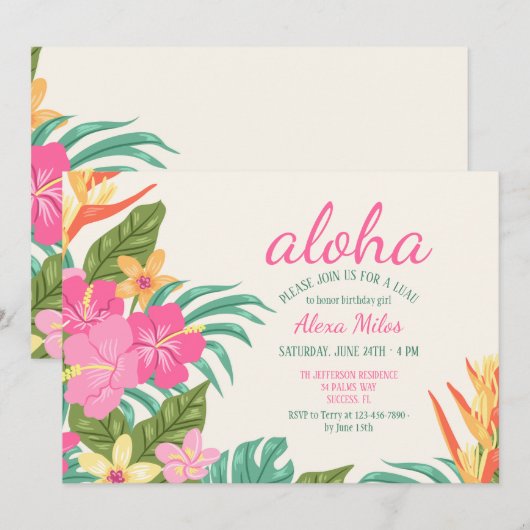 Uitnodiging voor tropische bloemen (Voorkant / Achterkant)