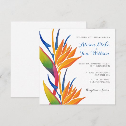 uitnodiging voor Tropische bloemenbruiloft (Voorkant / Achterkant)