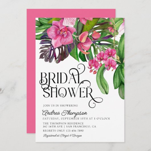 Uitnodiging voor Tropische Bridal Shower (Voorkant / Achterkant)