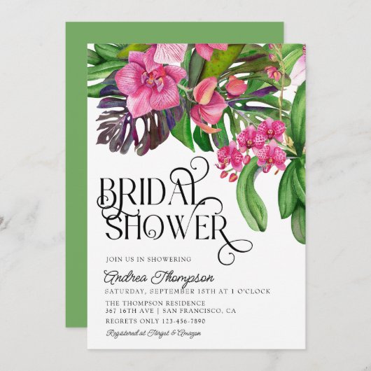 Uitnodiging voor Tropische Bridal Shower (Voorkant / Achterkant)