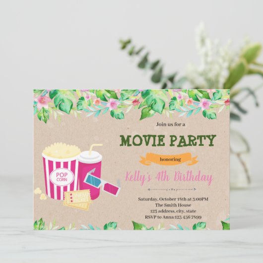 Uitnodiging voor Tropische buitenfilmparty (Staand voorkant)