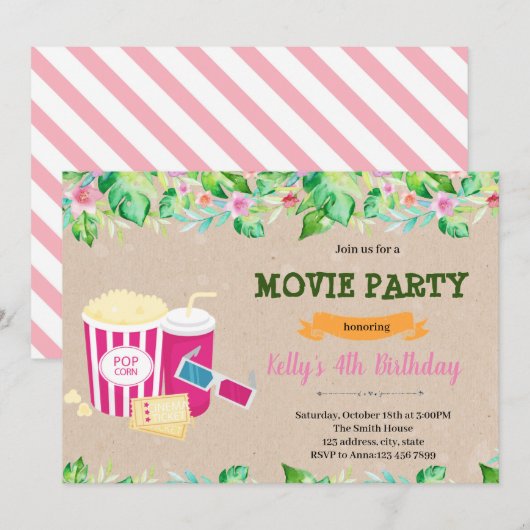 Uitnodiging voor Tropische buitenfilmparty (Voorkant / Achterkant)