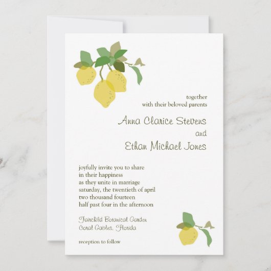 Uitnodiging voor Tropische Citrus Wedding (Voorkant)