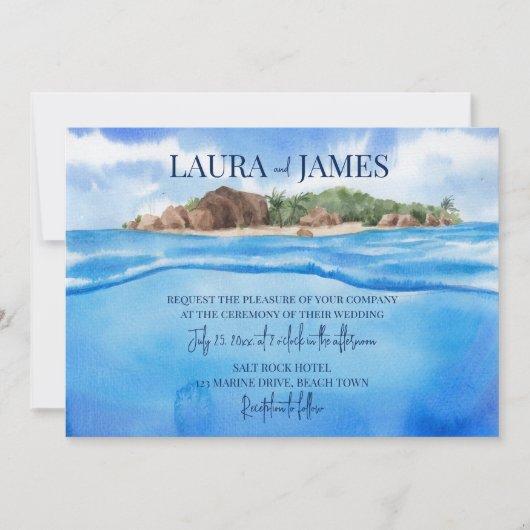 Uitnodiging voor tropische eilanden met strand (Voorkant)