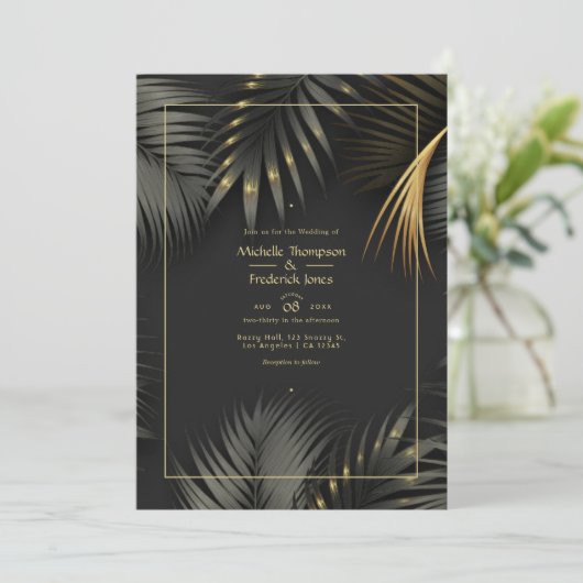 Uitnodiging voor tropische en tropische bruiloft (Staand voorkant)