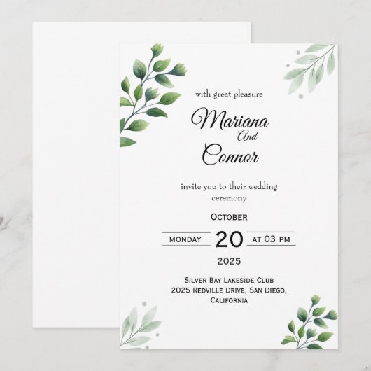 Uitnodiging voor Tropische Grienery Wedding (Voorkant / Achterkant)