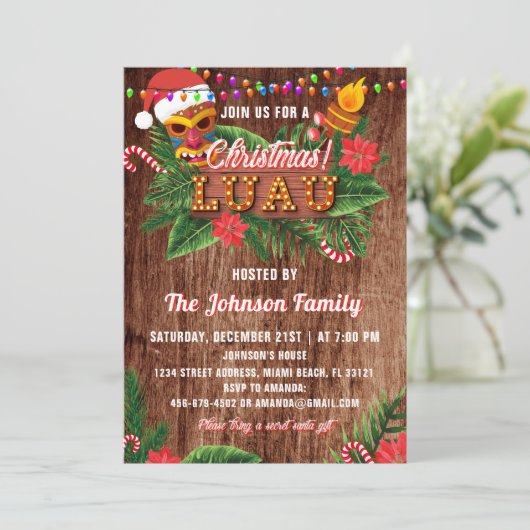 Uitnodiging voor Tropische Kerst Luau-partij (Staand voorkant)