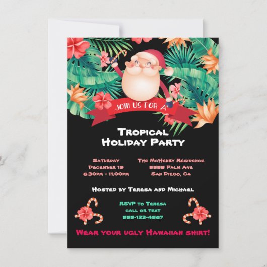 Uitnodiging voor Tropische kerstfeestdag (Voorkant)