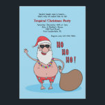 Uitnodiging voor Tropische kerstfeestdagen<br><div class="desc">De perfecte uitnodiging voor een tropische kerstfeest! De blauwe achtergrond is voorzien van de kerstman in zijn badpak en van een pet met een bloem, een zonnebril en zijn zak. De kaart is eenvoudig aan te passen met uw tekst, lettertype, lettertypekleur, papieren vormopties en een keuze uit zes papiertypen. Niet...</div>