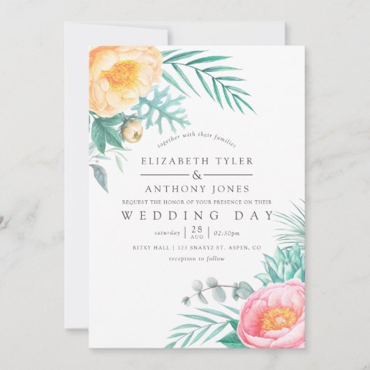 Uitnodiging voor Tropische Munt Floral Summer Wedd (Voorkant)