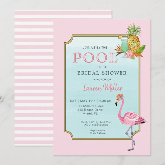 Uitnodiging voor Tropische pooside Bridal-douche (Voorkant / Achterkant)