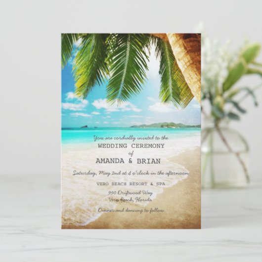 Uitnodiging voor tropische strandbruiloft (Staand voorkant)