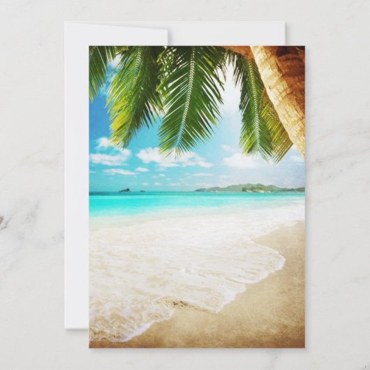 Uitnodiging voor tropische strandbruiloft (Achterkant)