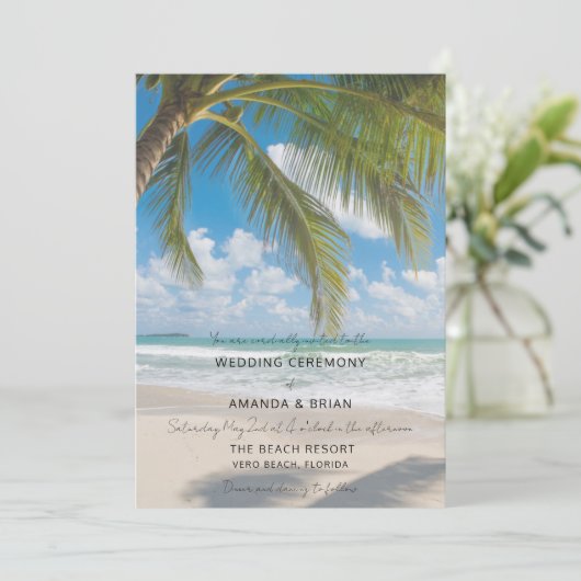 Uitnodiging voor tropische strandbruiloft (Staand voorkant)
