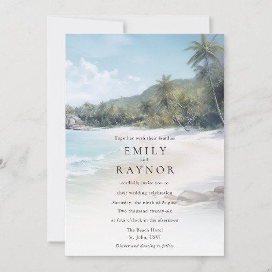 Uitnodiging voor tropische strandbruiloft (Voorkant)